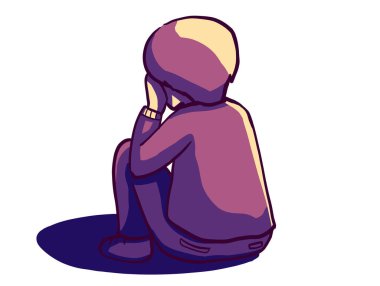 Sad depress crying unhappy child kid character cartoon illustration art