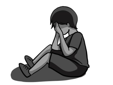 Sad depress crying unhappy child kid character cartoon illustration art