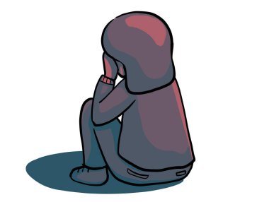 Sad depress crying unhappy child kid character cartoon illustration art
