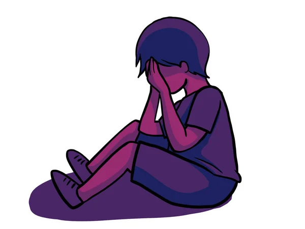 Sad Depress Crying Unhappy Child Kid Character Cartoon Illustration Art — Zdjęcie stockowe