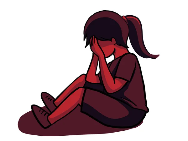 Sad Depress Crying Unhappy Child Kid Character Cartoon Illustration Art — 图库照片