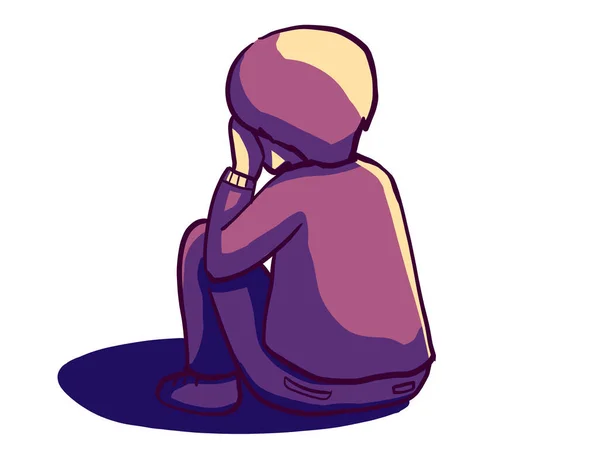 Sad Depress Crying Unhappy Child Kid Character Cartoon Illustration Art — ストック写真