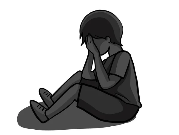 Sad Depress Crying Unhappy Child Kid Character Cartoon Illustration Art — Photo