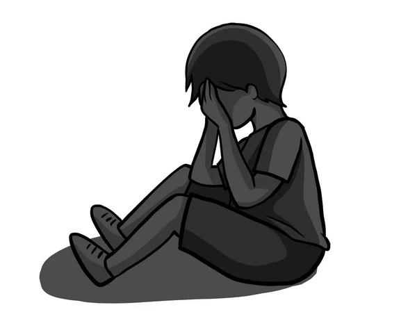 Sad depress crying unhappy child kid character cartoon illustration art