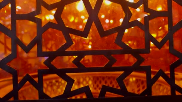 Close Shot Beautiful Turkey Turkiey Illuminate Orange Glass Lamp Isalamic — Vídeo de Stock