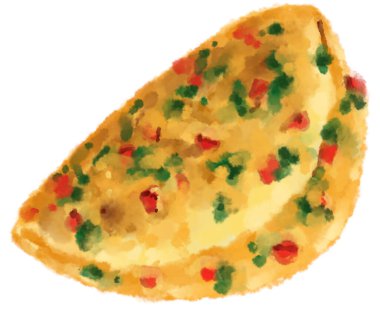 Egg omlette breakfast fried egg with carrot spinash mushroom topping watercolor hand painting illustration art