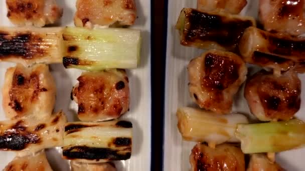 Japanese Yakitori Chicken Skewer Barbecue Green Onion Salt Lime Izakaya — Αρχείο Βίντεο