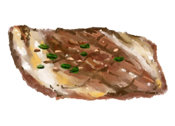 Rindfleisch Bruststück Scheibe Grill Yakiniku Japanischen Stil Lebensmittel Aquarell Illustration — Stockfoto