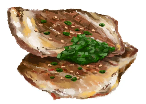 牛のブリスケットスライスバーベキュー焼肉和様料理水彩イラスト Food Art — ストック写真