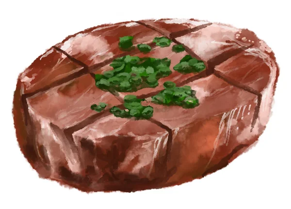 Carne Res Lengua Rebanada Asiática Barbacoa Comida Acuarela Digital Pintura — Foto de Stock