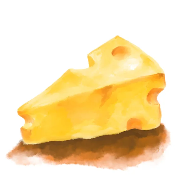 Κίτρινος Τροχός Τυρί Φέτα Γαλακτώδες Γαλακτοκομικά Τρόφιμα Ακουαρέλα Ζωγραφική Τέχνη — Φωτογραφία Αρχείου