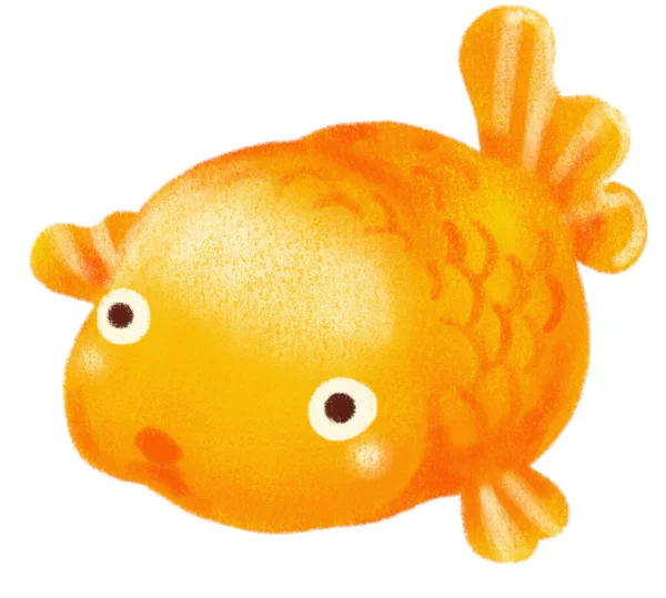 Симпатичный Оранжевый Жир Золотая Рыбка Персонаж Мультфильма Мелом Рисунок Иллюстрации — стоковое фото