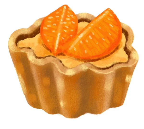 Солодкий Маленький Фруктовий Апельсиновий Пиріг Десерт Хлібобулочний Крейда Ілюстрація Малюнок — стокове фото
