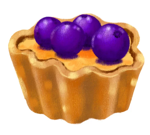 Petit Fruit Sucré Tarte Myrtille Dessert Pâtisserie Craie Illustration Dessin — Photo