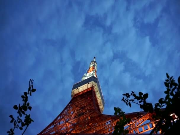 Токио Япония Сен 2017 Токийская Башня Крупным Планом Снимает Ночное — стоковое видео