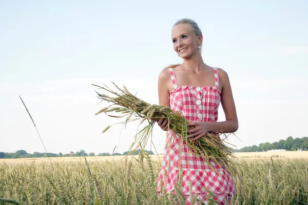 Giovane donna in un campo di grano — Foto Stock