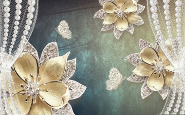 Güzel, soyut, beyaz çiçek desenli, koyu arkaplan grafiksel duvar kâğıdı.