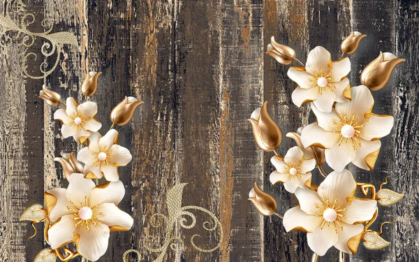 Güzel Soyut Beyaz Çiçek Desenli Koyu Arkaplan Grafiksel Duvar Kâğıdı — Stok fotoğraf