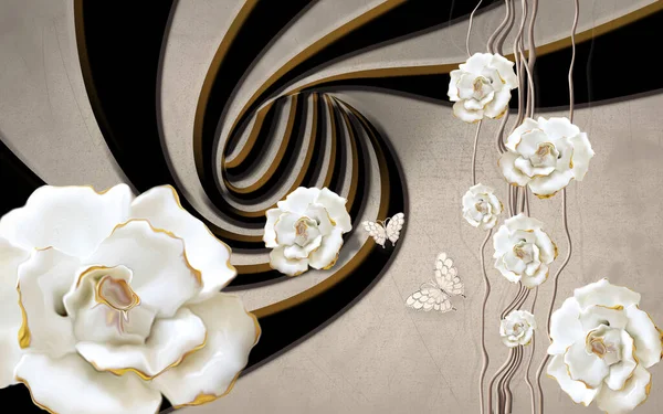 Güzel, soyut, beyaz çiçek desenli, koyu arkaplan grafiksel duvar kâğıdı.