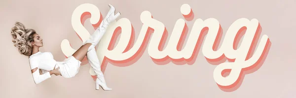 Wiosenna Moda Piękny Stylowy Model Wiosennym Białym Stroju Studio Elegancka — Zdjęcie stockowe