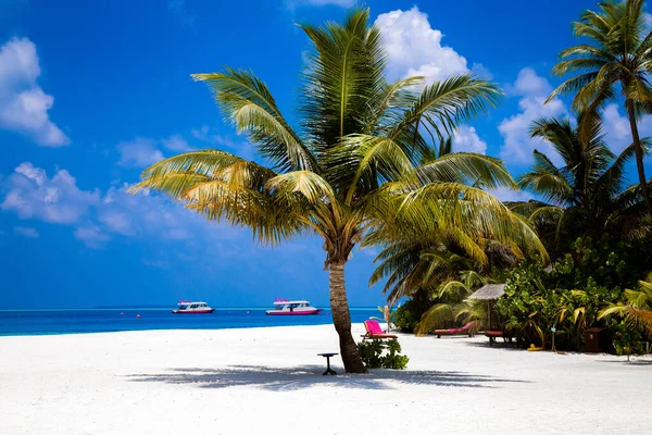 Landschaft Auf Den Malediven Luxusvillen Und Sandstrand Schöner Himmel Und — Stockfoto