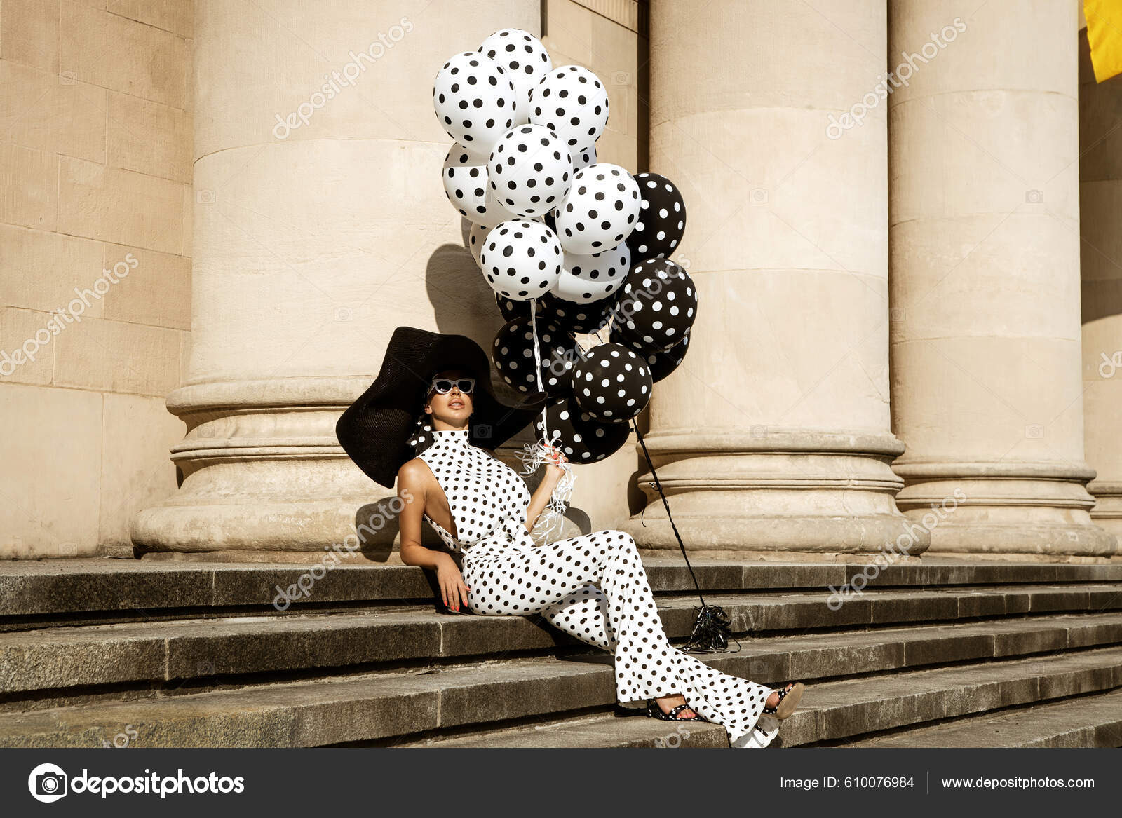 Spring, summer fashion. Glamour, stylish elegant woman in polka