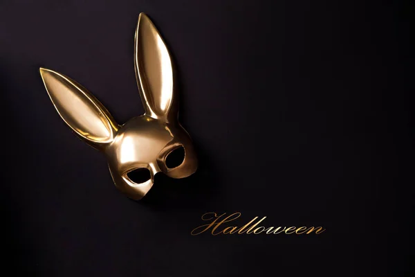 Fondo Halloween Con Decoración Máscara Conejo Oro Vista Superior Con — Foto de Stock