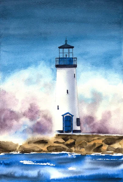 Aquarell Bild Des Santa Cruz Wellenbrechers Walton Leuchtturm Auf Einer — Stockfoto