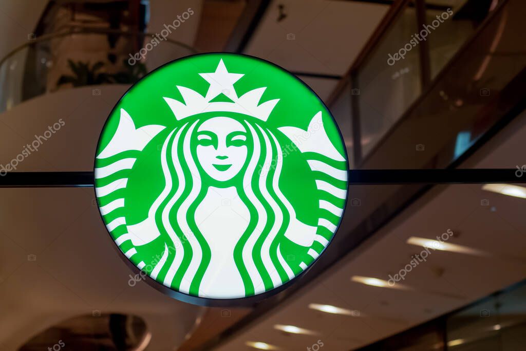 Sydney Australia 2021-08-30 Starbucks cafe logo sign at Miranda Westfield shopping centre