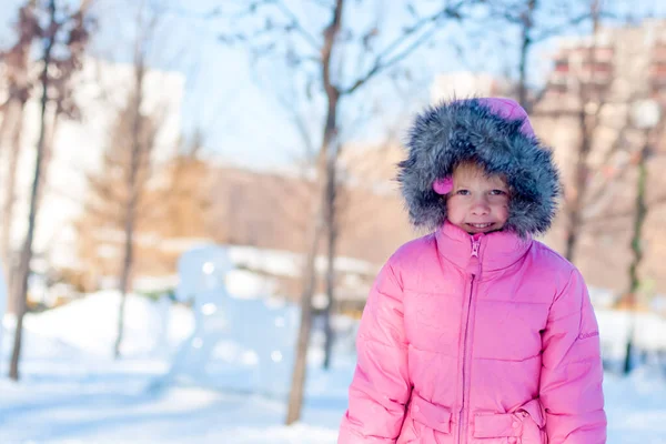 Uma Menina Vestindo Roupas Quentes Inverno Jaqueta Capuz Pele Desfrutando — Fotografia de Stock