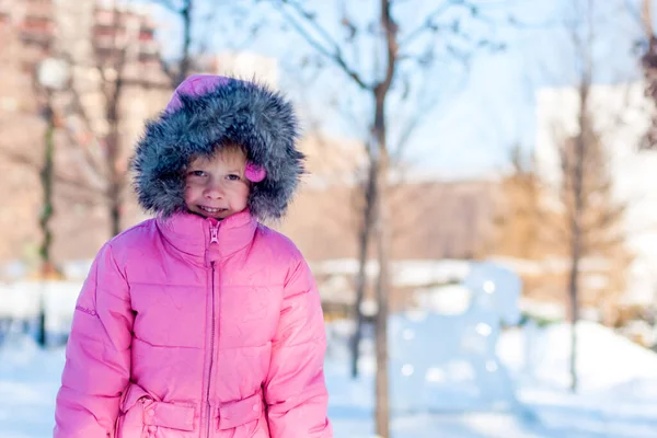 Uma Menina Vestindo Roupas Quentes Inverno Jaqueta Capuz Pele Desfrutando — Fotografia de Stock
