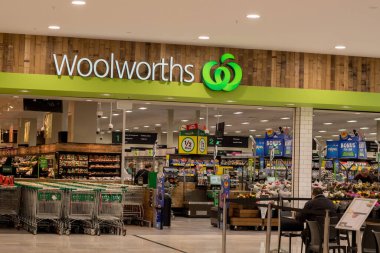 Sydney, Australia 2022-08-01. Exterior view of Woolworths supermarket Caringbah NSW.