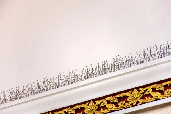 Kuş önleyici çelik çubuk kuşların yuva yapmasını önlemek için yapı yapısına yapışıyor..