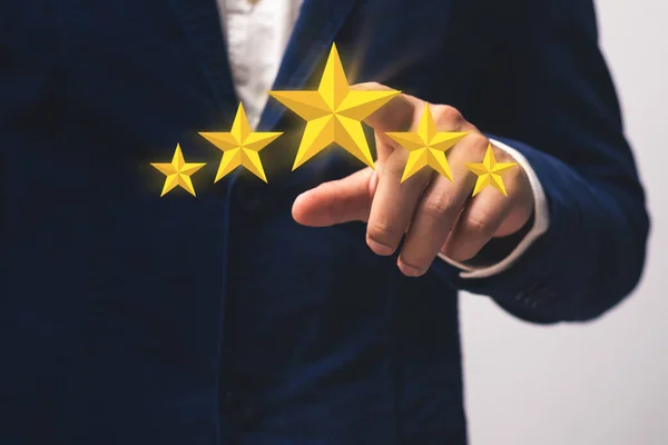 Business Man Select Star Concept Satisfaction Guarantee Review Good Rating — Stock Photo, Image