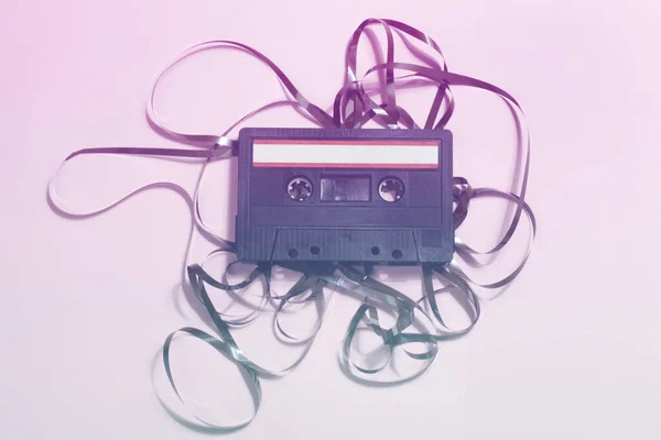 Vieille Cassette Couleur Néon Style Rétro Concept Musique Vintage — Photo