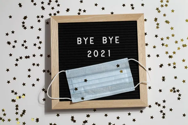 Tablero Letras Negro Con Texto Bye Bye 2021 Con Pequeñas — Foto de Stock