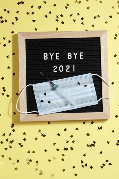 Tablero Letras Negro Con Texto Bye Bye 2021 Con Pequeñas — Foto de Stock