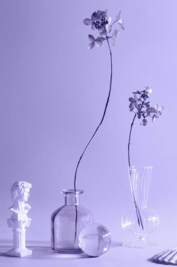 Basitlik, doğallık, wabi sabi konsepti. Vazolardaki kuru çiçekler çok moda. Çok Peri. Yılın rengi.