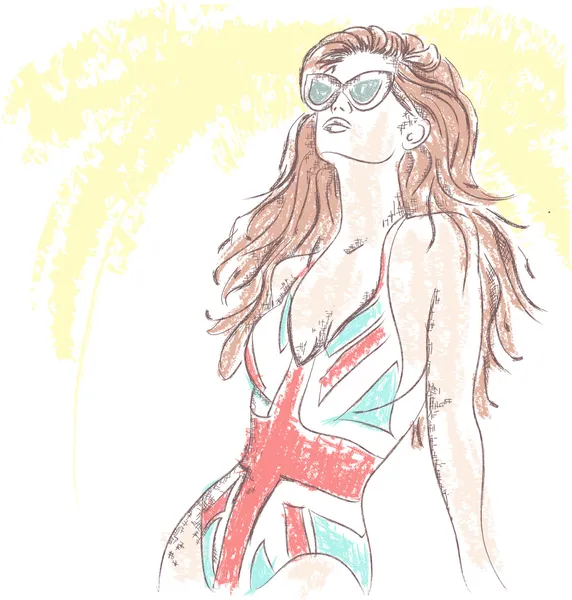 Chica de moda en traje de baño y gafas de sol — Archivo Imágenes Vectoriales