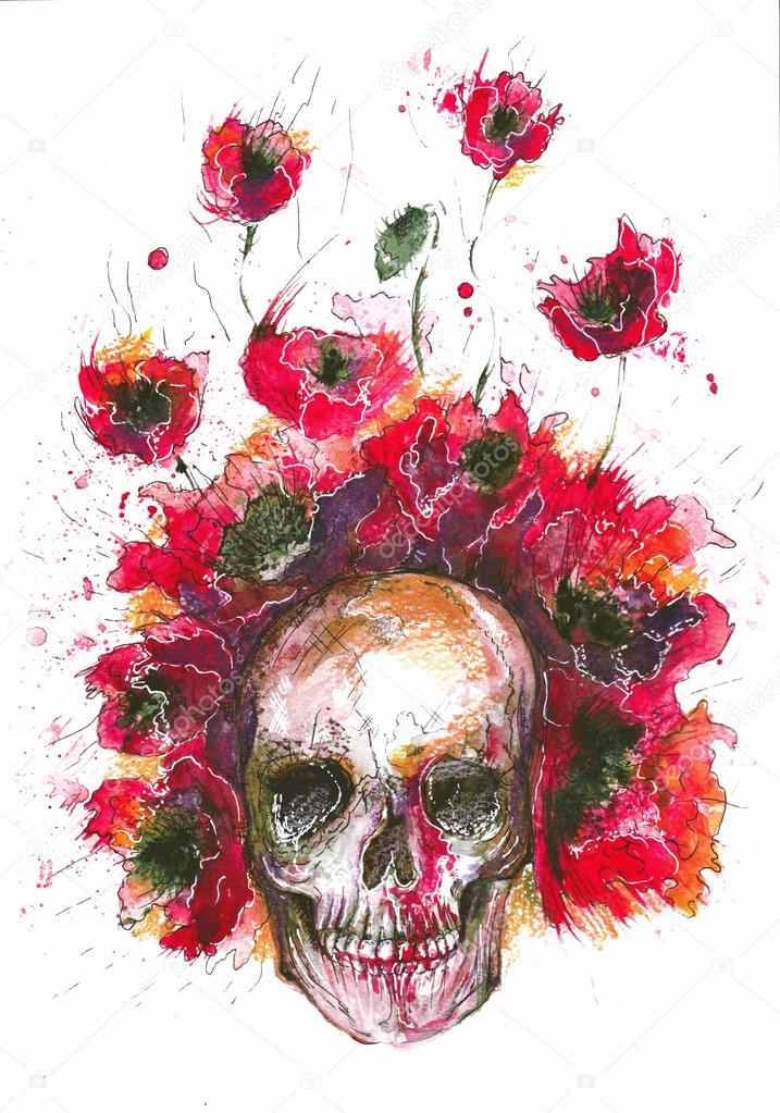 skull and poppies