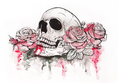 skull with roses clipart