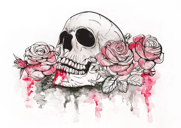 Totenkopf mit Rosen — Stockvektor