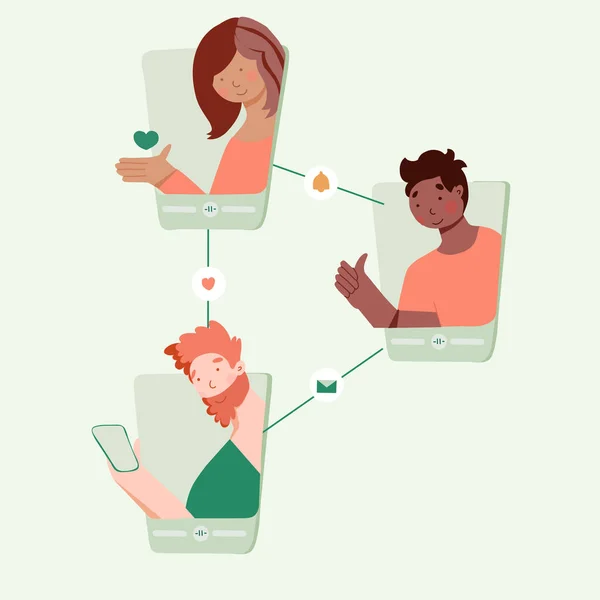 Ilustração de uma rede social. Contatos sociais de pessoas conectadas por nós e linhas. — Vetor de Stock