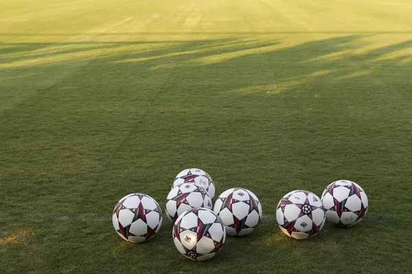 Champions League balls on the field — Stock Photo, Image