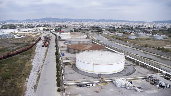 Luchtfoto van benzine industriële zone — Stockfoto