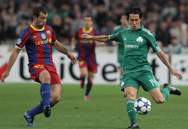 Pertandingan penyisihan grup Liga Champions UEFA Panathinaikos vs Barcelona — Stok Foto