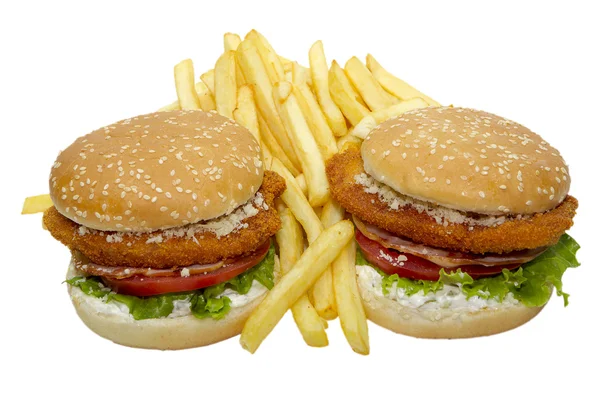 Hamburger og pommes frites – stockfoto
