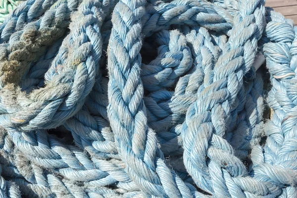 Thick ropes on a wooden sailing ship floor — Stock Photo, Image