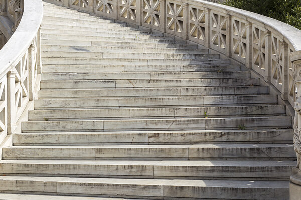 outside marble staircase in National Library of Greece in Athens