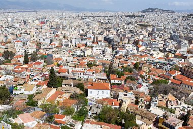  Atina panoramik manzarasını Acropolis, Yunanistan